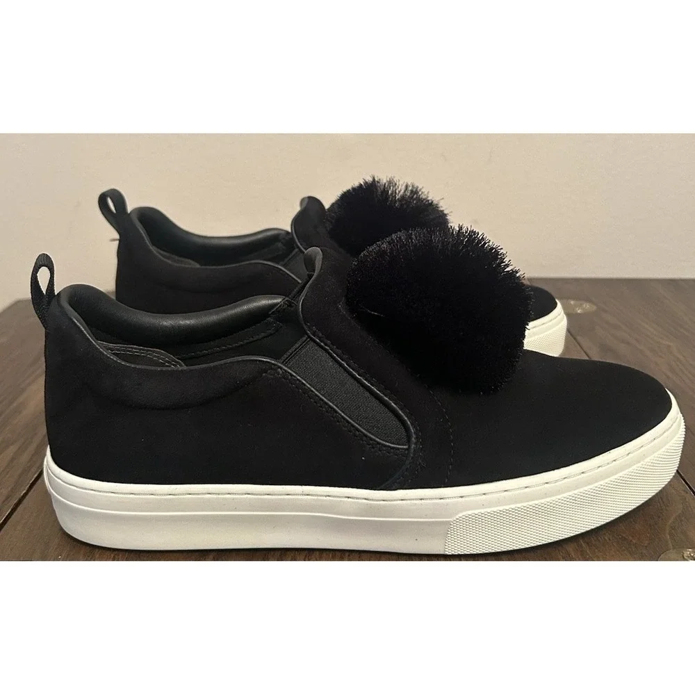 Tory Burch Pom‎ Pom Silk Suede Platform Sneaker In Black Style 141408 Size 9M